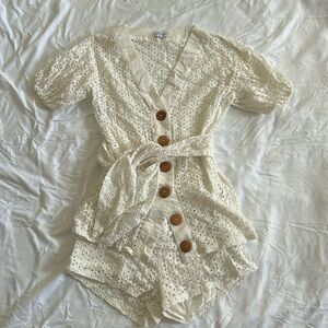 Off-white Eyelet Sabo Skirt Set